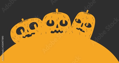 Composition of pumpkin icons on black background