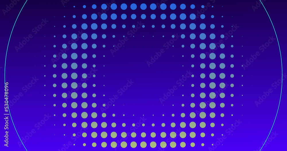 Image of circle made of dots moving against blue background Image of circle made of dots moving against blue background