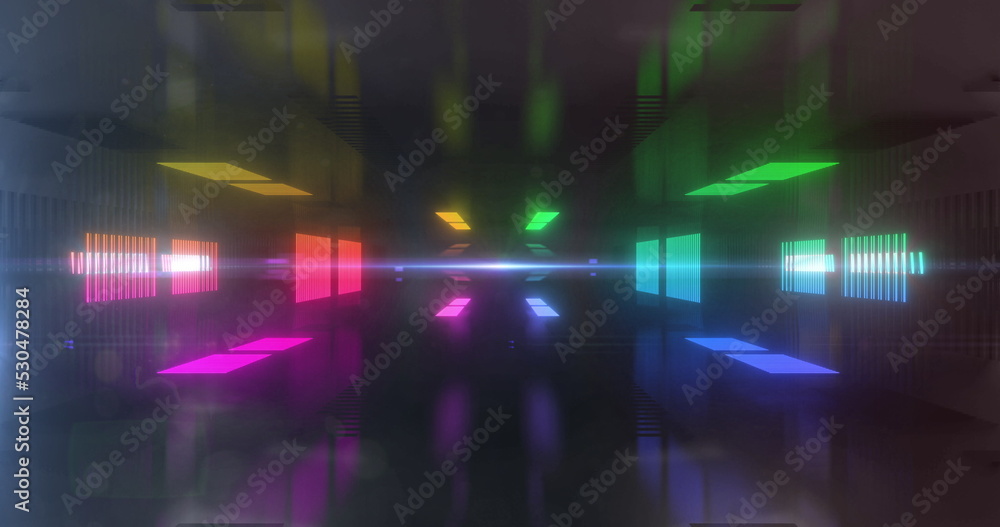 Fototapeta premium Image of glowing shapes moving against black background