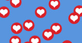 Multiple heart icons moving against blue background