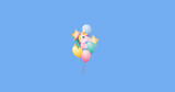 Unicorn face shaped balloons flying against blue background