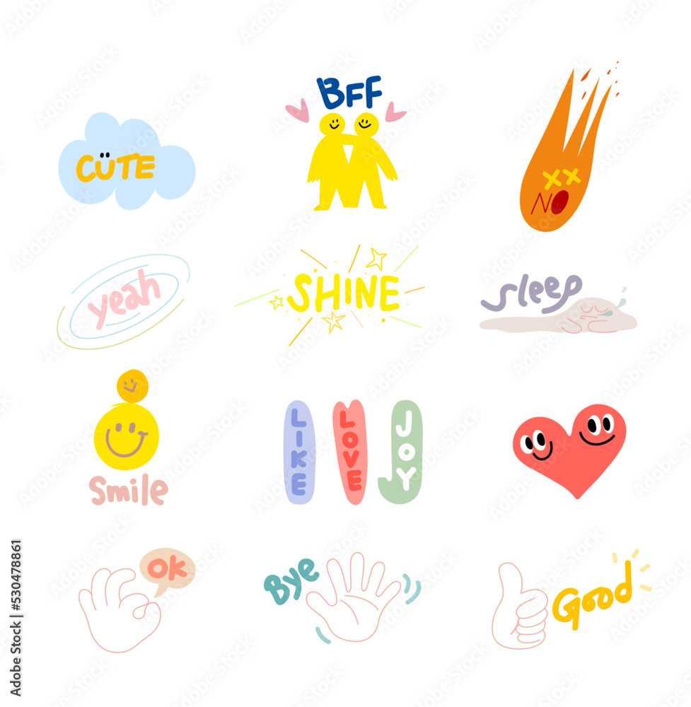 Flat design great job stickers pack Flat design great job stickers pack