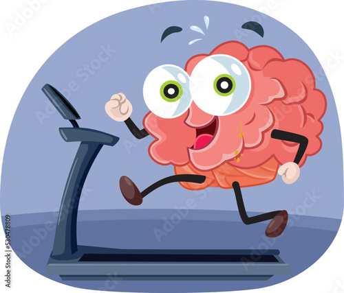 Brain Exercise Vector Concept Medical Cartoon Illustration. Powerful strong mind doing a workout on a treadmill
