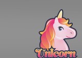 Unicorn icon and text banner against copy space on grey background