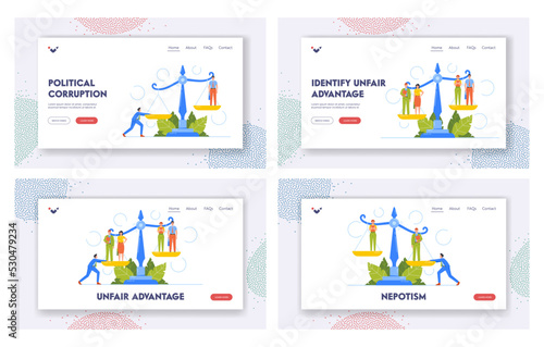 Unfair Advantage Landing Page Template Set. Inequality, Discrimination, Fairness at Work and Career Ladder