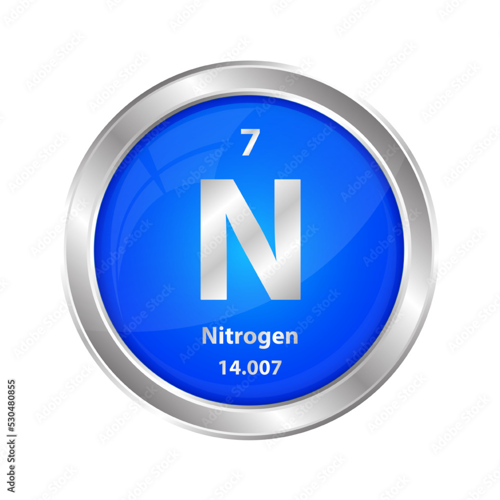 Icon structure Nitrogen (N) chemical element round shape circle blue. Chemical element of the periodic table. Sign with atomic number Study in science for education 3D vector illustration
Icon structure Nitrogen (N) chemical element round shape circle blue. Chemical element of the periodic table. Sign with atomic number Study in science for education 3D vector illustration