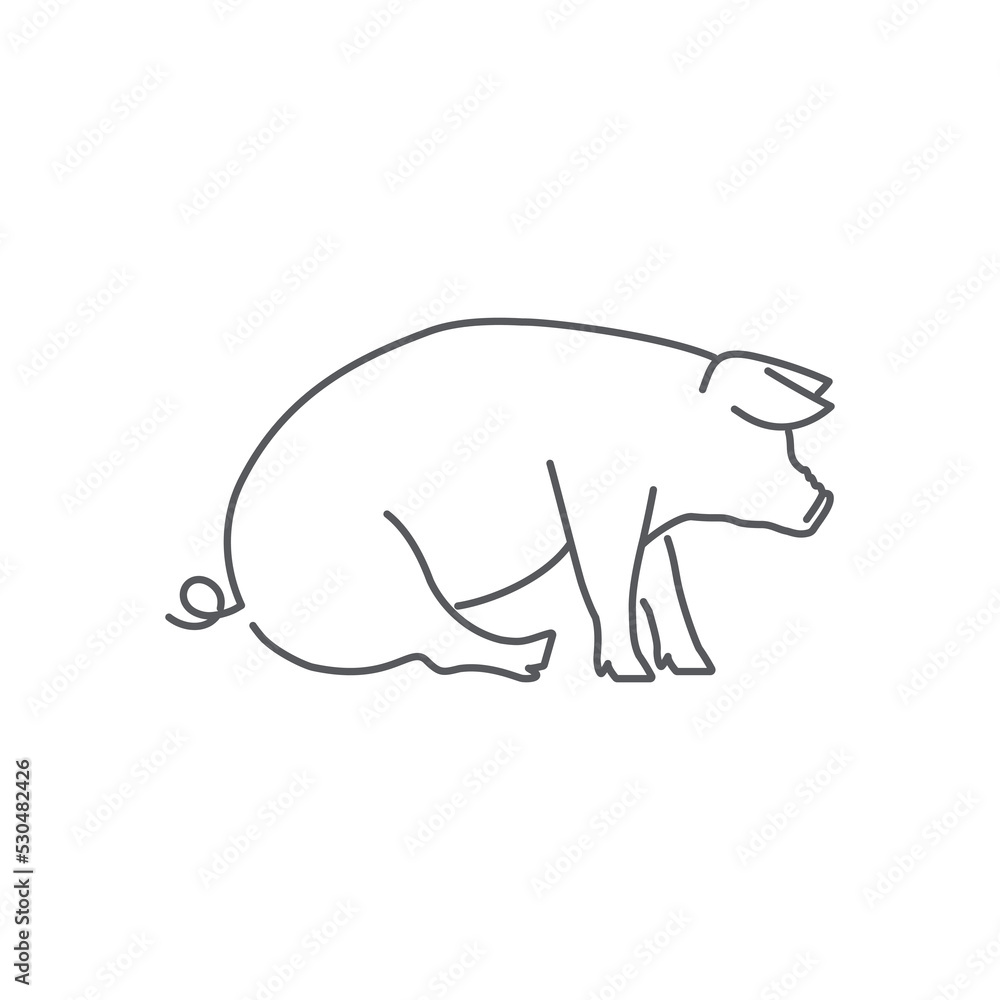Obraz premium Pig pictogram linear icon vector. Vector illustration of pig silhouette. pork linear vector icon. Vector illustration