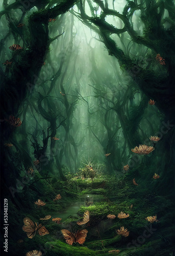 Sun shining through the forest  Gloomy Fantasy Forest River  fantasy background  phone wallpaper  gaming background  digital illustration