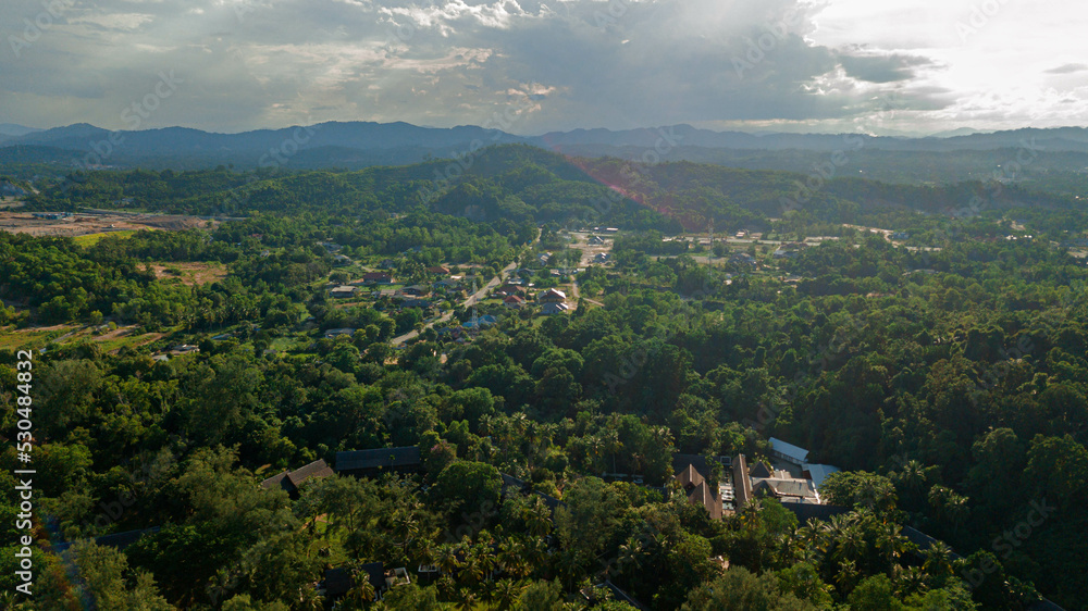 Fototapeta premium Aerial drone view of stunning coastline scenery in Dungun, Terengganu, Malaysia