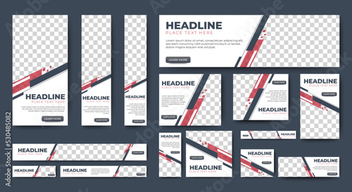 Business web banner set with standard size and place for photos. Business ad banner. Vertical, horizontal and square template