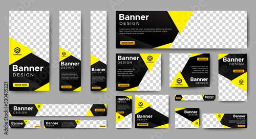Modern web banners of standard size with a place for photos. Vertical, horizontal and square template