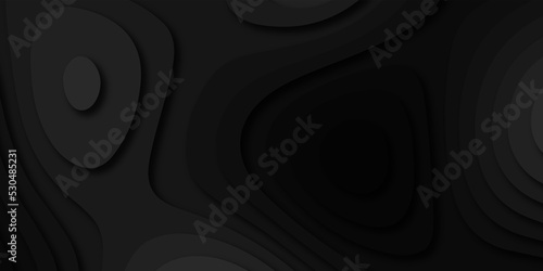 Dark Black Papercut banner concept. Paper carve black background for card poster brochure flyer design in black colors. Vector illustration. Geometric cut paper black luxury background.