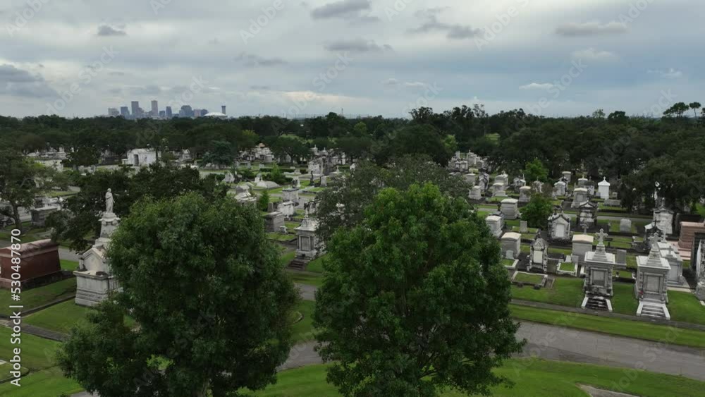 Aerial view of cemetery and the city of New Orleans in the background Aerial view of cemetery and the city of New Orleans in the background