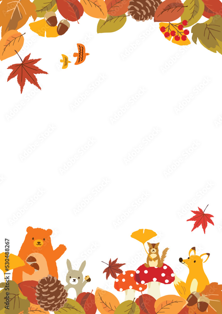 Fototapeta premium 秋の動物たち 背景イラスト