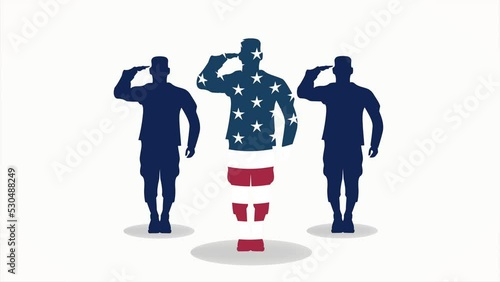 veterans day lettering animation with soldiers