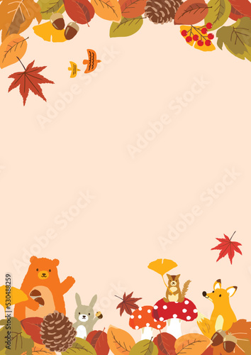 秋の動物たち　背景イラスト