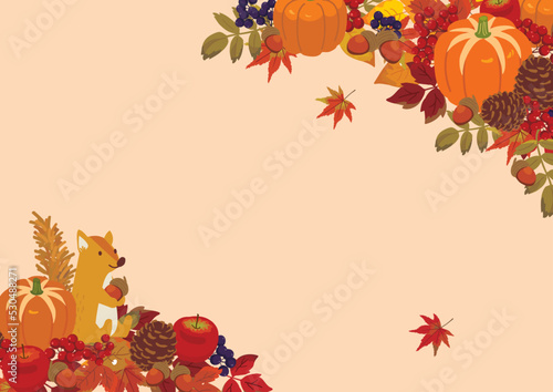 秋の背景イラスト リスと木の実