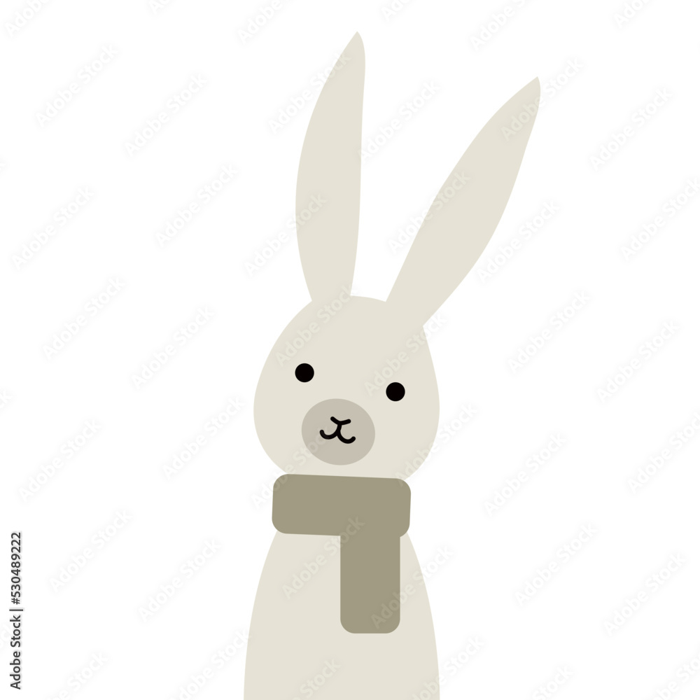 Fototapeta premium マフラーをした白いうさぎ(笑顔)