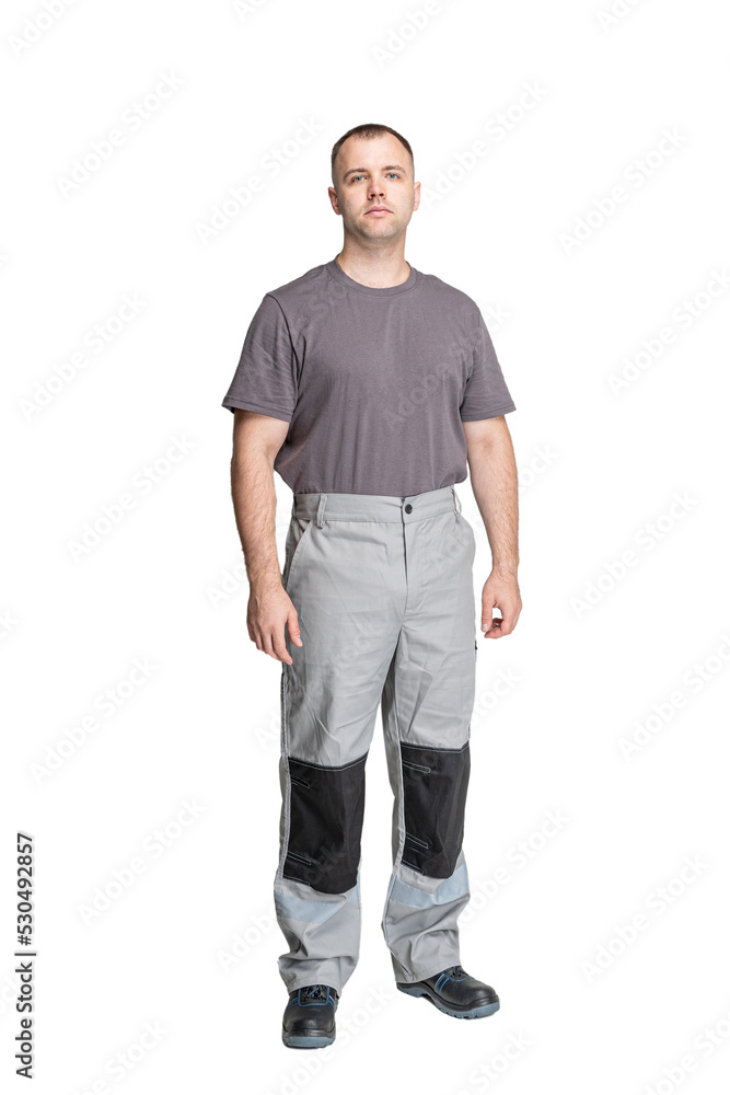 Fototapeta premium man in special clothes for workers on a white isolated background. a man in uniform
