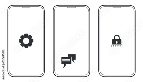 Mobile phone icon with different icons. Flat design style. Vector illustration