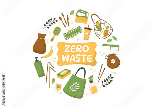Zero Waste Template Hand Drawn Cartoon Flat Illustration with Durable and Reusable Items or Products to be Environmentally Friendly Design