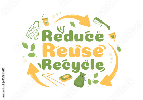 Zero Waste Template Hand Drawn Cartoon Flat Illustration with Durable and Reusable Items or Products to be Environmentally Friendly Design