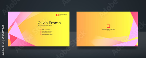 Modern yellow business card print templates. Personal visiting card with company logo. Vector illustration. Stationery design