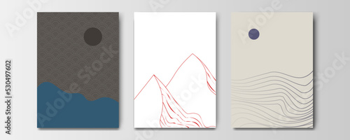 mountain wallpaper design with landscape line arts, luxury background design for cover, invitation background, packaging design, wall arts, fabric, and print. Vector illustration