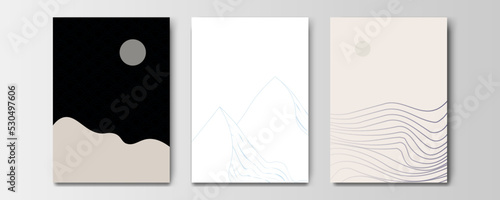 mountain wallpaper design with landscape line arts, luxury background design for cover, invitation background, packaging design, wall arts, fabric, and print. Vector illustration