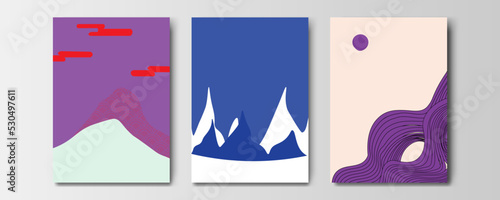 mountain wallpaper design with landscape line arts, luxury background design for cover, invitation background, packaging design, wall arts, fabric, and print. Vector illustration