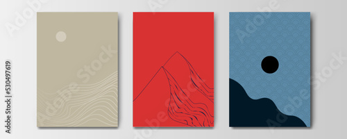 mountain wallpaper design with landscape line arts, luxury background design for cover, invitation background, packaging design, wall arts, fabric, and print. Vector illustration