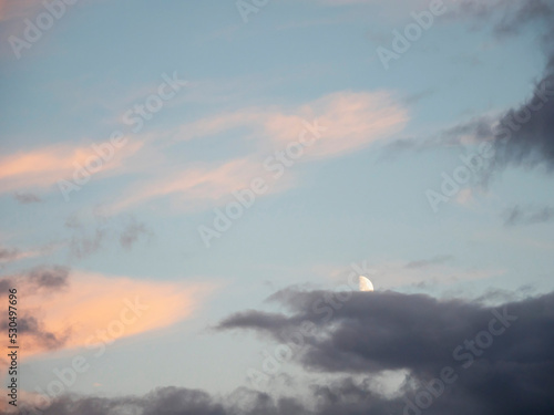 Blue cloudy sky. Nature background for design and sky replacement.