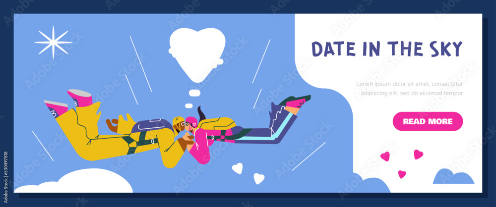 Website banner template about date in the sky flat style, vector illustration Website banner template about date in the sky flat style, vector illustration