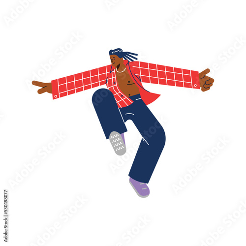 Happy man freerunning, parkour concept - flat vector illustration isolated on white background.