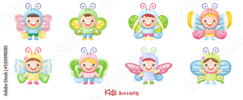Children wearing butterfly, watercolor Clipart