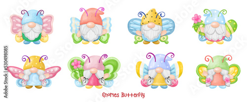 Gnomes wearing Butterfly watercolor Clipart.