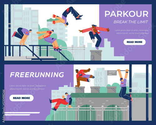 Set of website banner templates about parkour and freerunning flat style