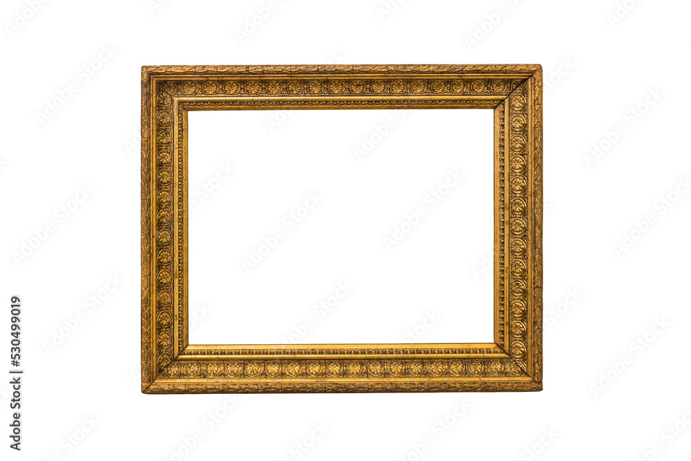 Antique wooden frame with patterned frames for paintings or photographs with gilding, highlighted on a white background. Blank for the designer. Antique wooden frame with patterned frames for paintings or photographs with gilding, highlighted on a white background. Blank for the designer.
