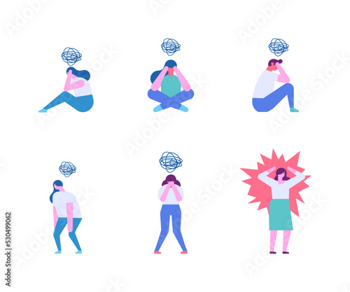 Person in depression. Mental health flat vector characters