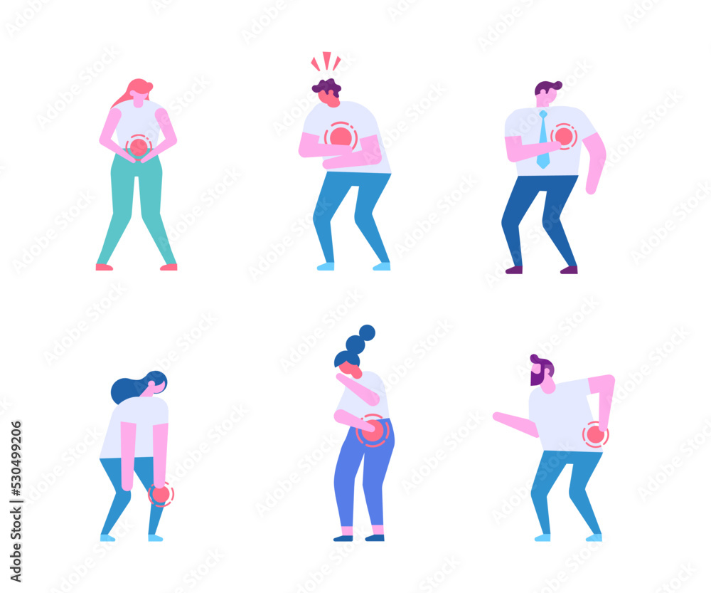 People with pain, ache flat vector illustration People with pain, ache flat vector illustration