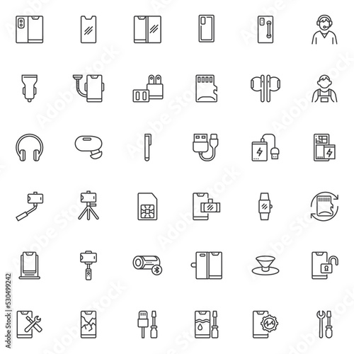 Mobile phone accessories line icons set