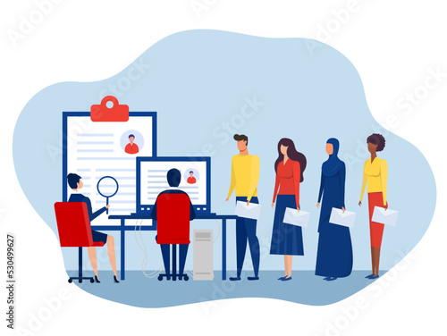 HR department,Human Resources manager searching for new employees.recruiting process  Recruitment agency, employment, headhunting business.concept Vector illustration
