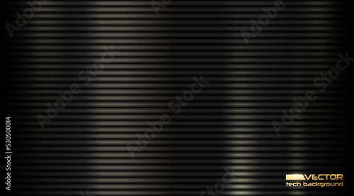 Black shiny metal horizontal straight line background. Plastic texture pattern background. Vector compressed dark enamel spring banner with reflected color highlight