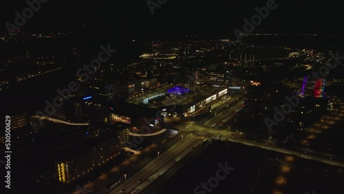 Wallpaper Mural High angle view of modern urban borough at night. Busy roads and illuminated large shopping centre. Copenhagen, Denmark Torontodigital.ca