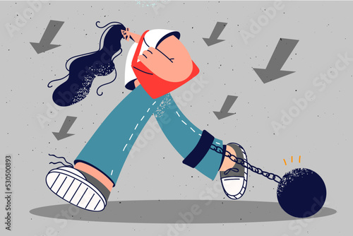 Stressed woman going with burden on leg 