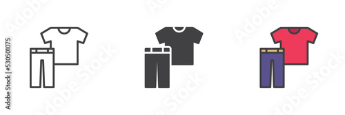 Shirt and pants different style icon set