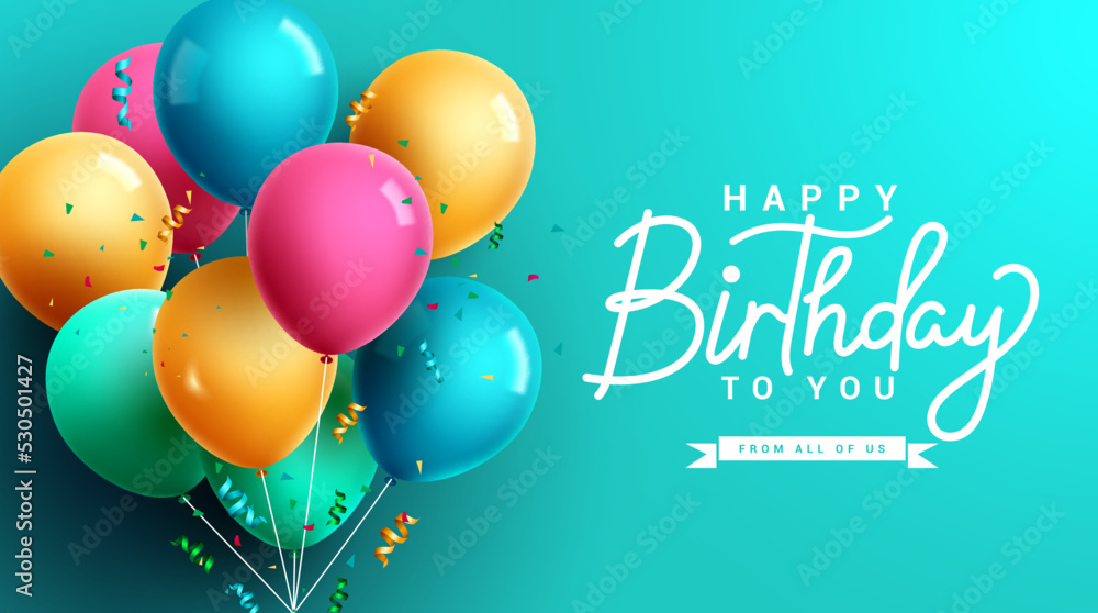 Happy birthday vector background design. Birthday text in empty space with bunch of balloons and confetti party elements. Vector Illustration. Happy birthday vector background design. Birthday text in empty space with bunch of balloons and confetti party elements. Vector Illustration.