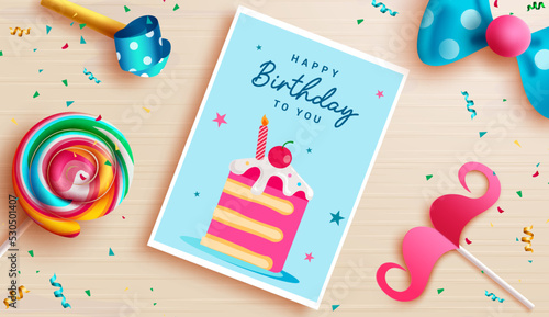 Birthday card vector background. Happy birthday greeting text in paper space for kids party invitation design. Vector Illustration.