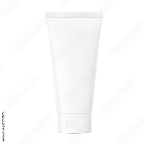 Realistic plastic tube mockup with flip top cap. Vector illustration isolated on white background. Can be use for your design, advertising, promo and etc. EPS10.	