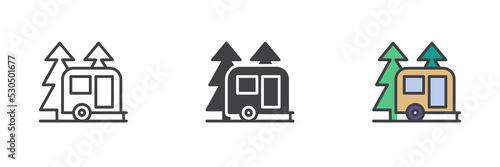 Forest camping trailer different style icon set